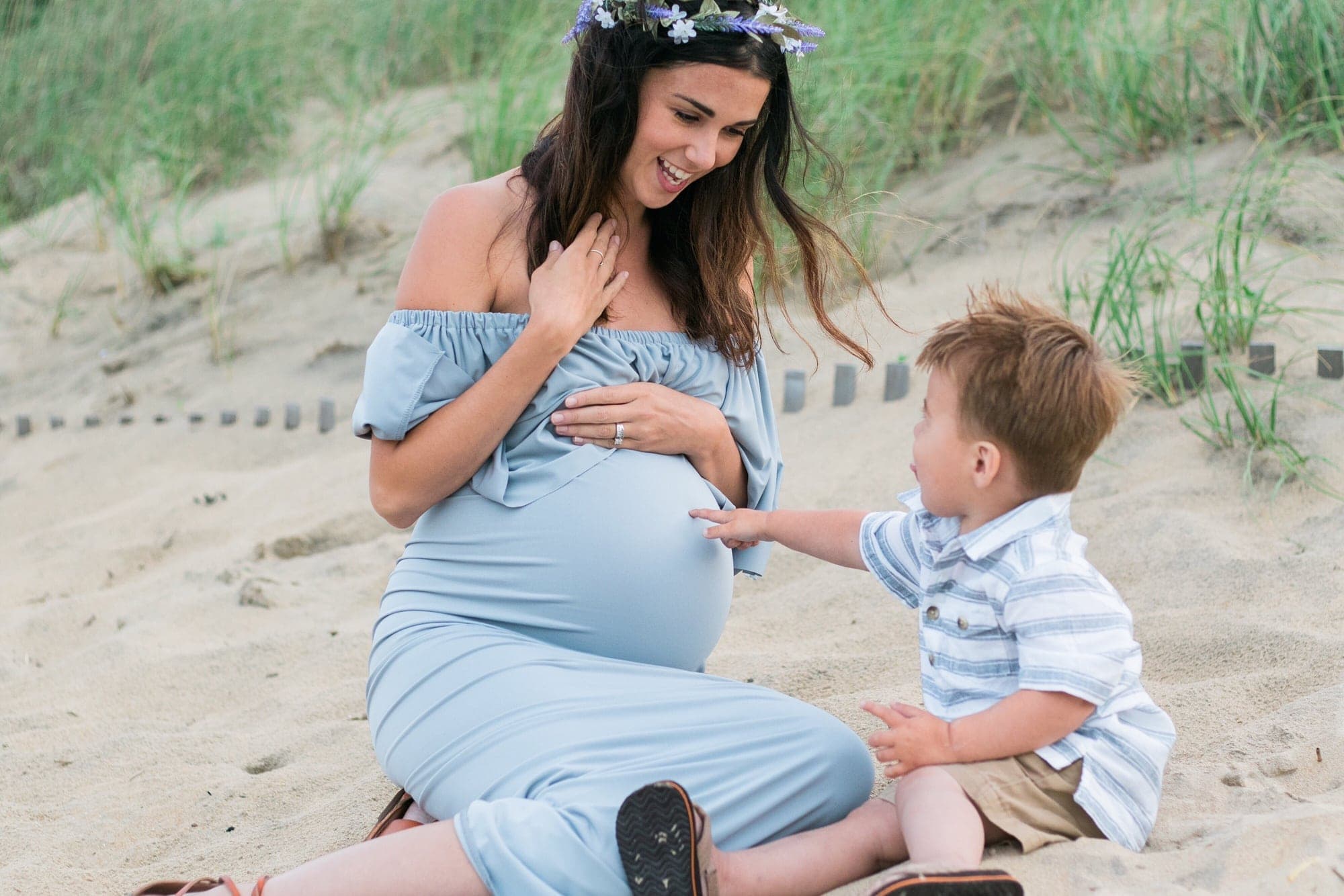 off the shoulder maternity gown