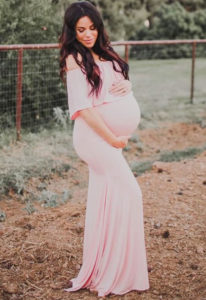 off the shoulder maternity flare gown