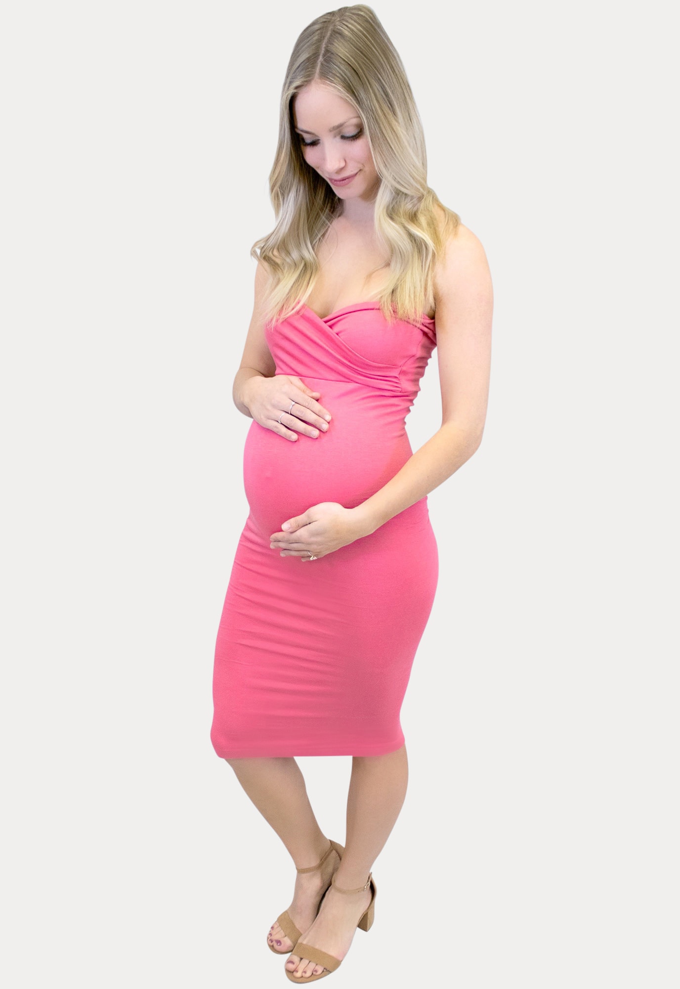 Fold Over Ruched Maternity Dress with Long Sleeves