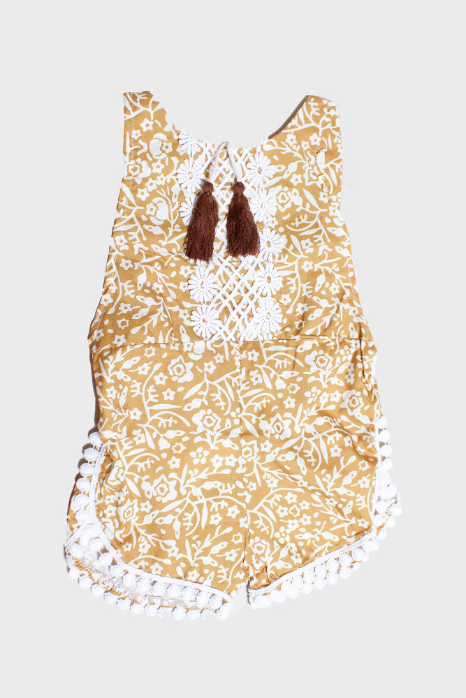 mustard floral baby romper