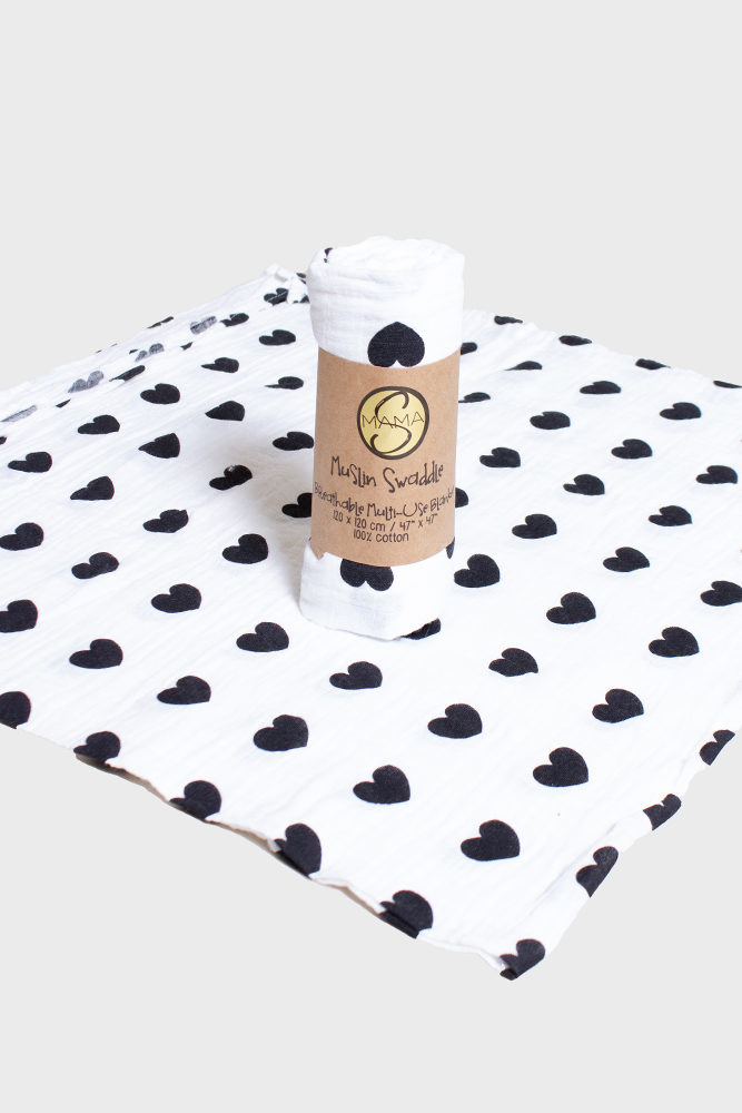 baby swaddle with hearts