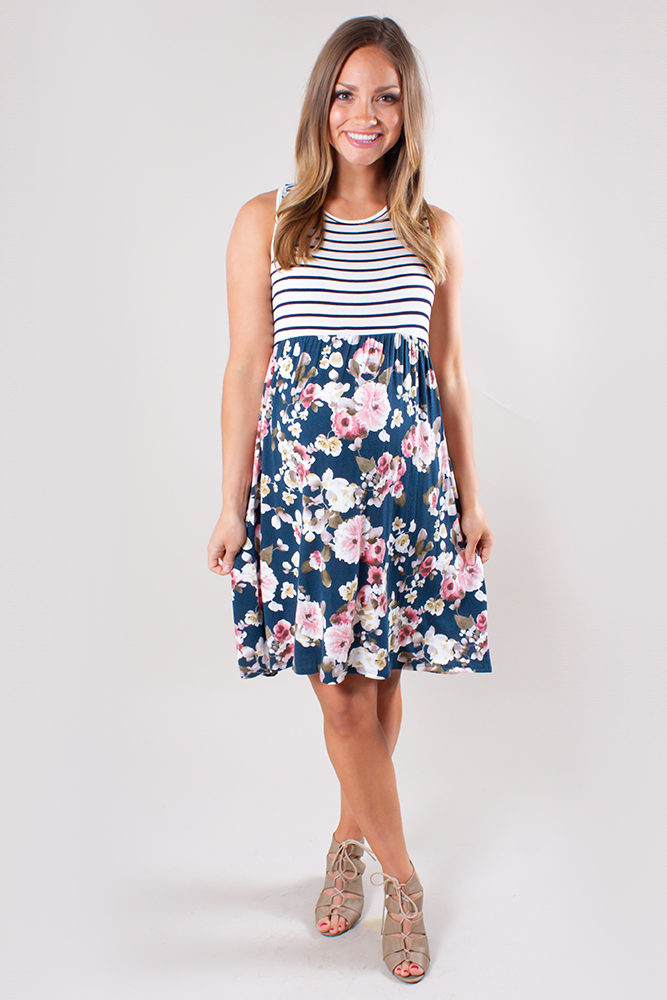 floral and stripe maternity dress