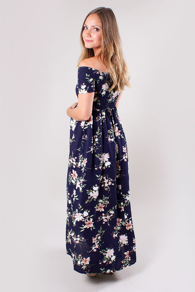 off the shoulder maternity wrap dress