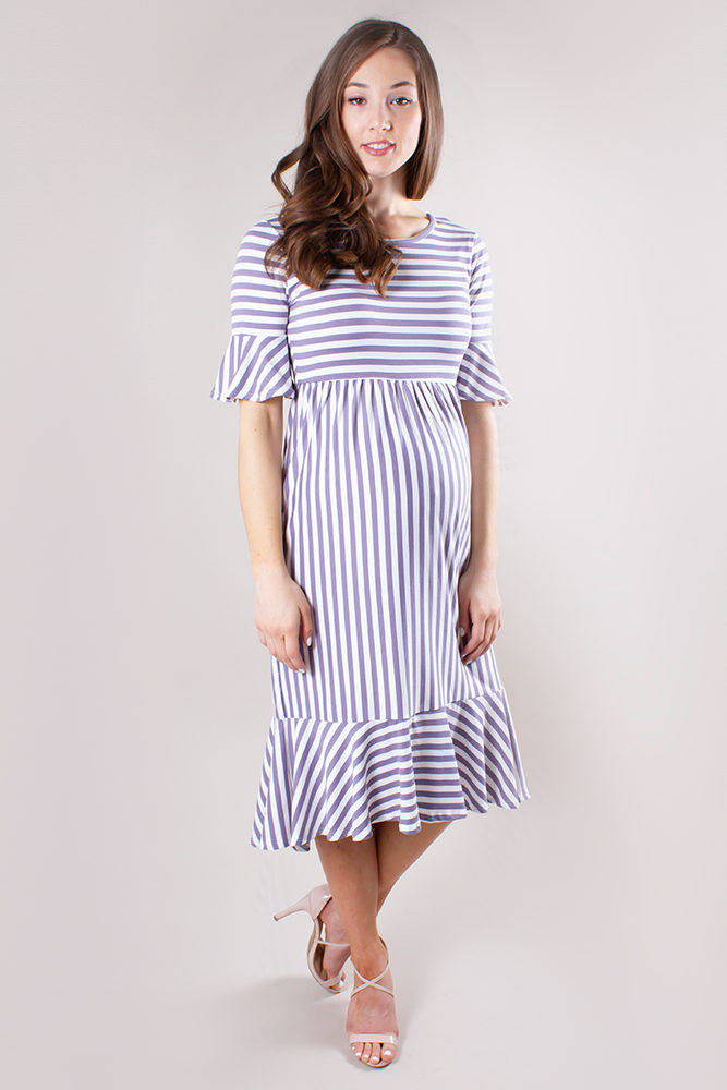striped ruffle maternity dress