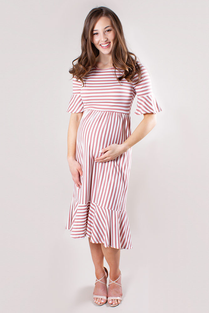 striped midi maternity dress