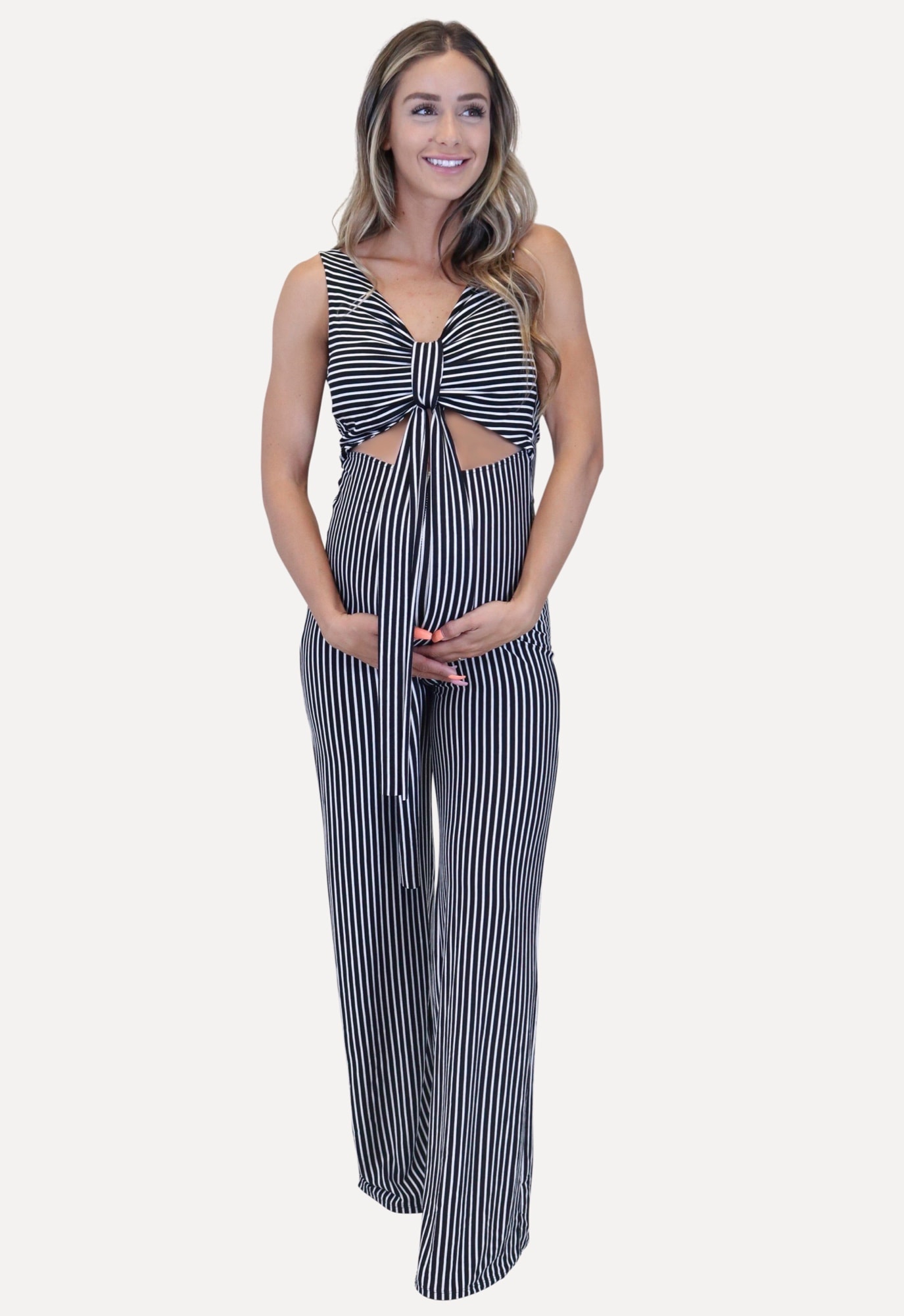 striped maternity jumpsuit