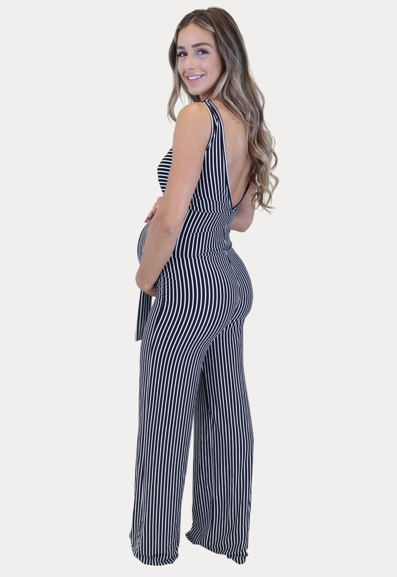 striped maternity jumpsuit