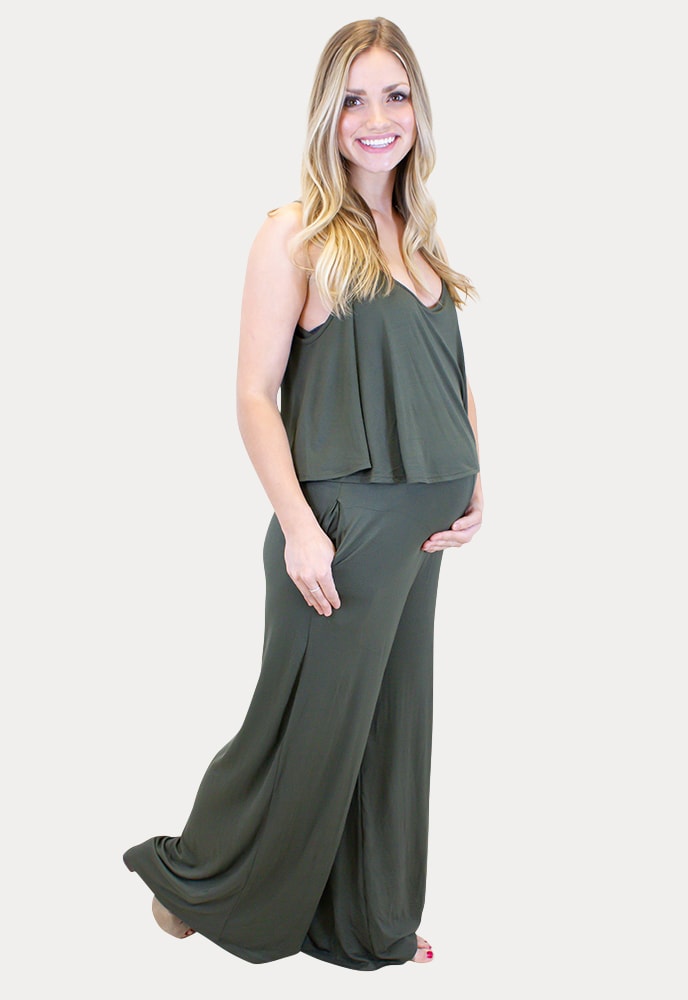 off the shoulder maternity jumpsuit