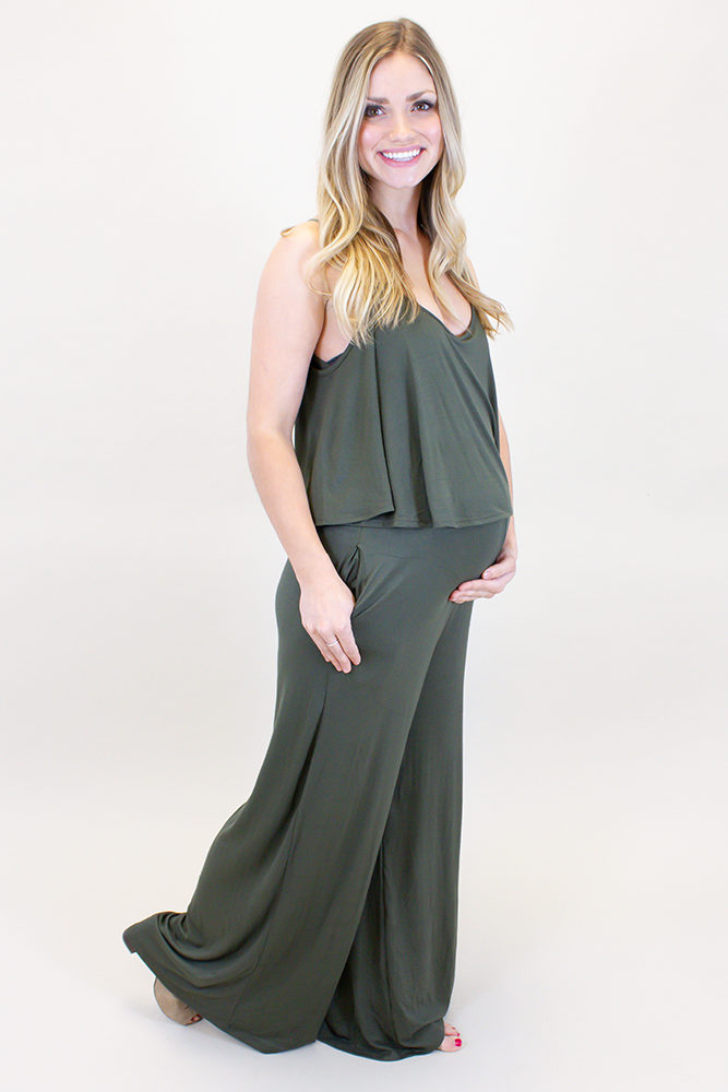 off the shoulder maternity jumpsuit