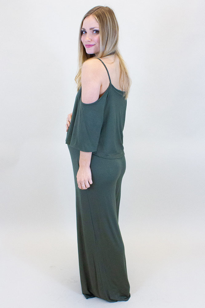 off the shoulder maternity jumpsuit