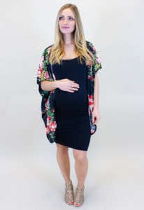 black maternity kimono with flowers