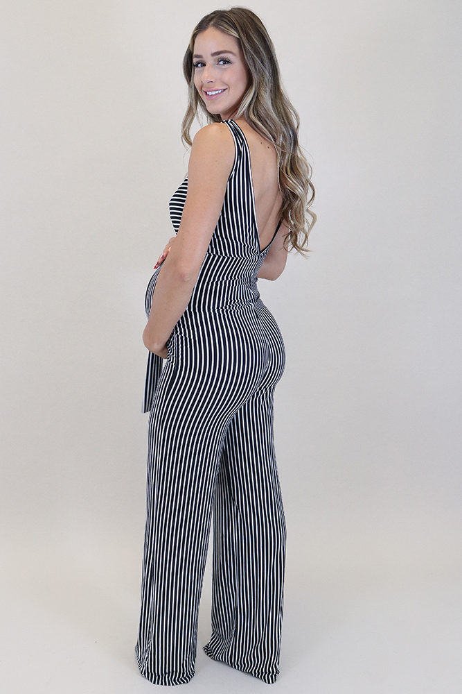 striped maternity jumpsuit