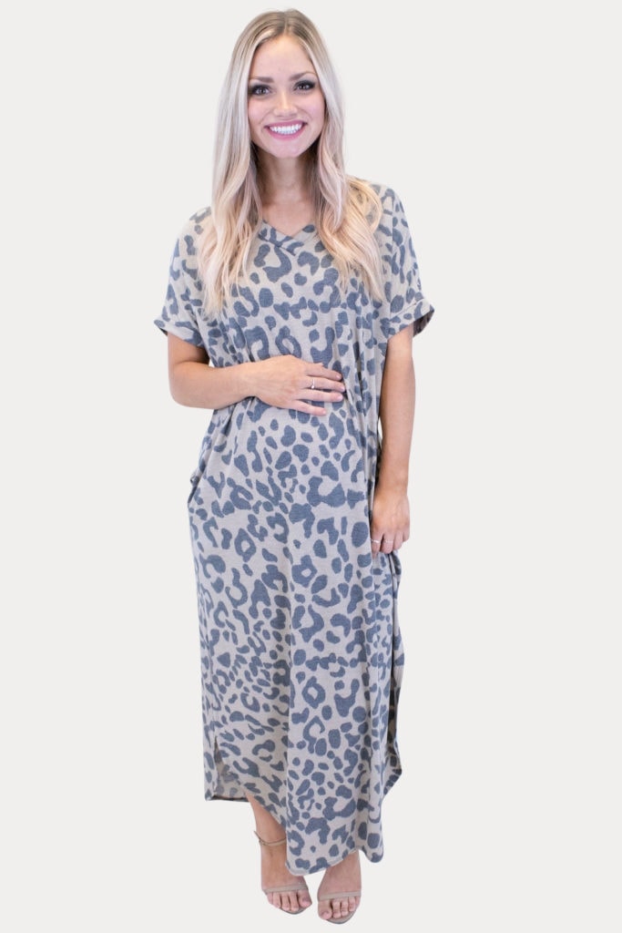 leopard maternity maxi