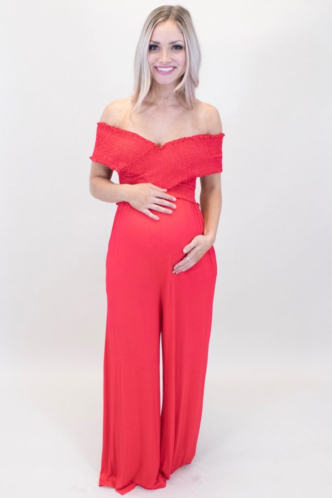 red maternity jumpsuit