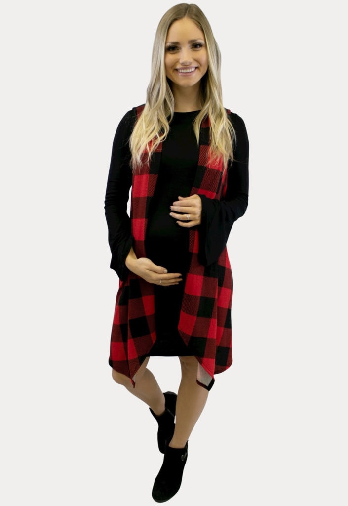 red plaid maternity kimono