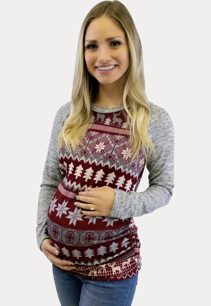 Burgundy Holiday Maternity Tee