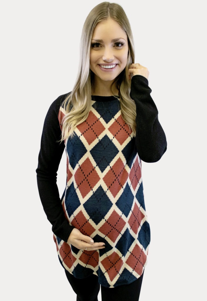 geometric plaid pregnancy top