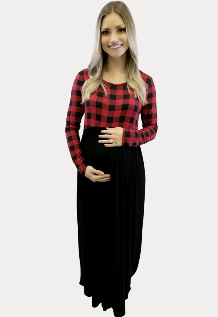 plaid maxi maternity dress