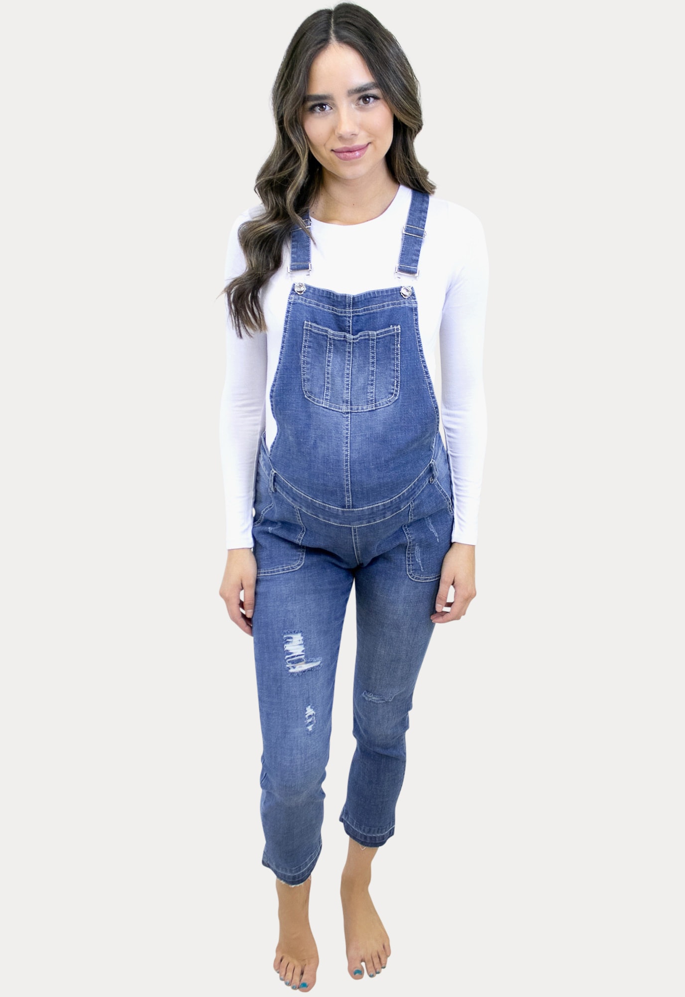 stretch denim maternity overalls for Easter