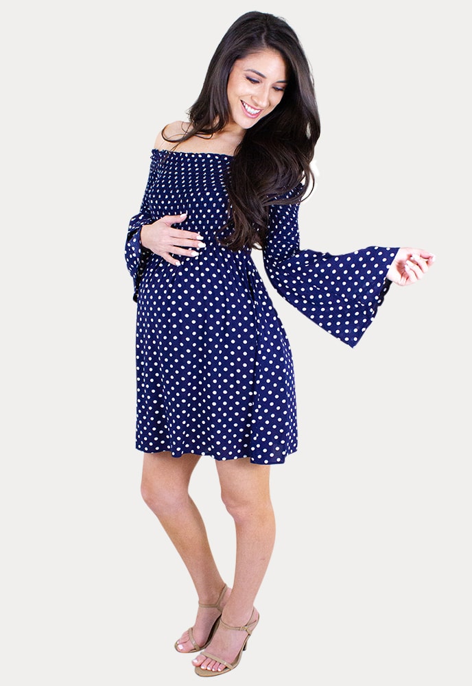 red and white polka dot maternity dress