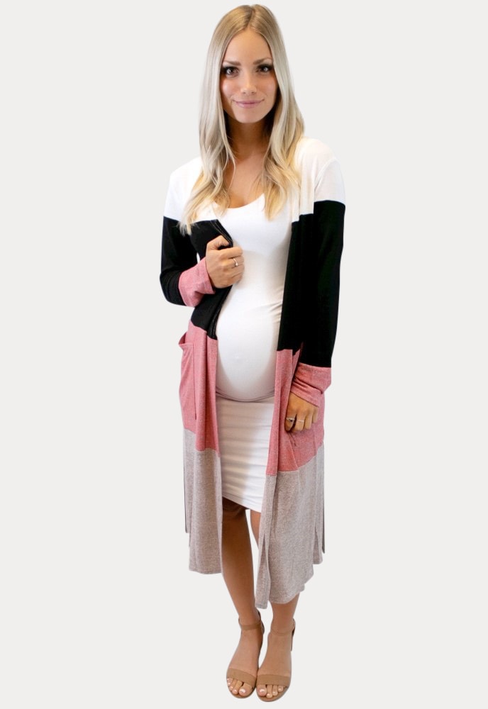 pink maternity cardigan
