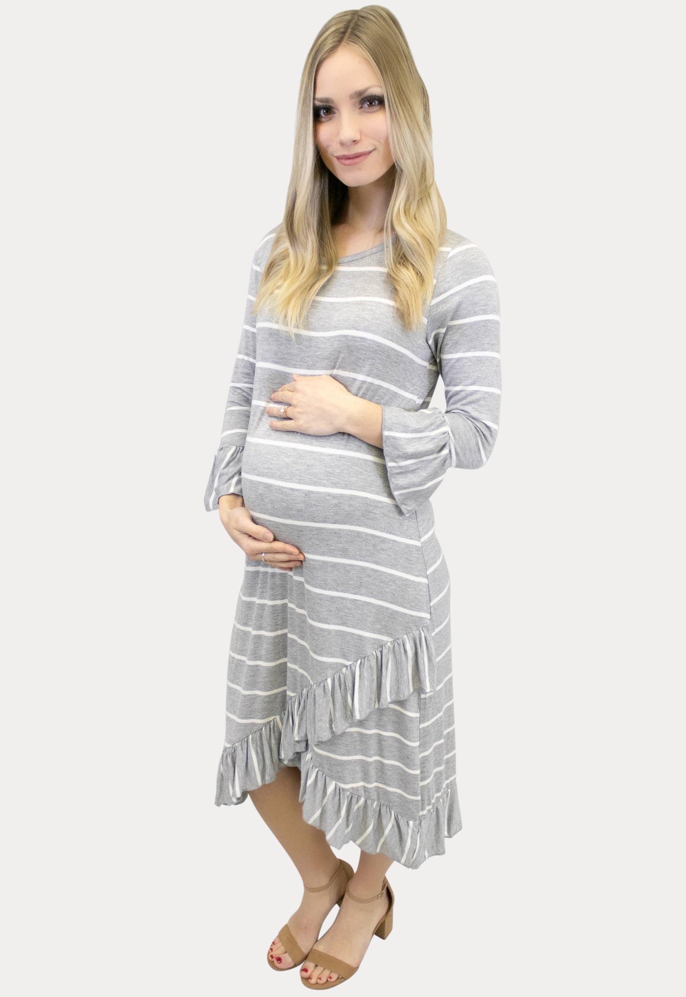 striped grey maternity dress