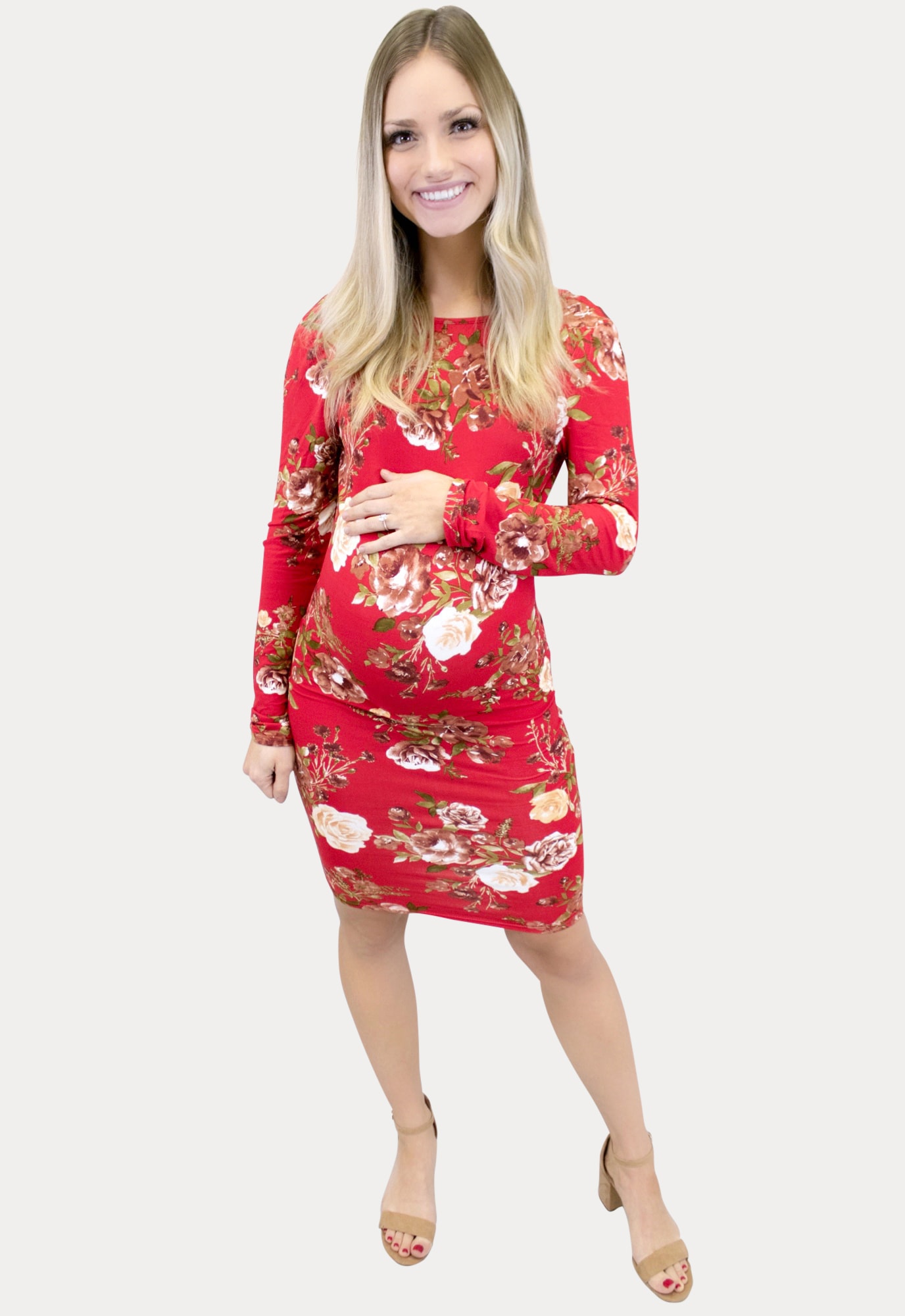 red floral maternity bodycon