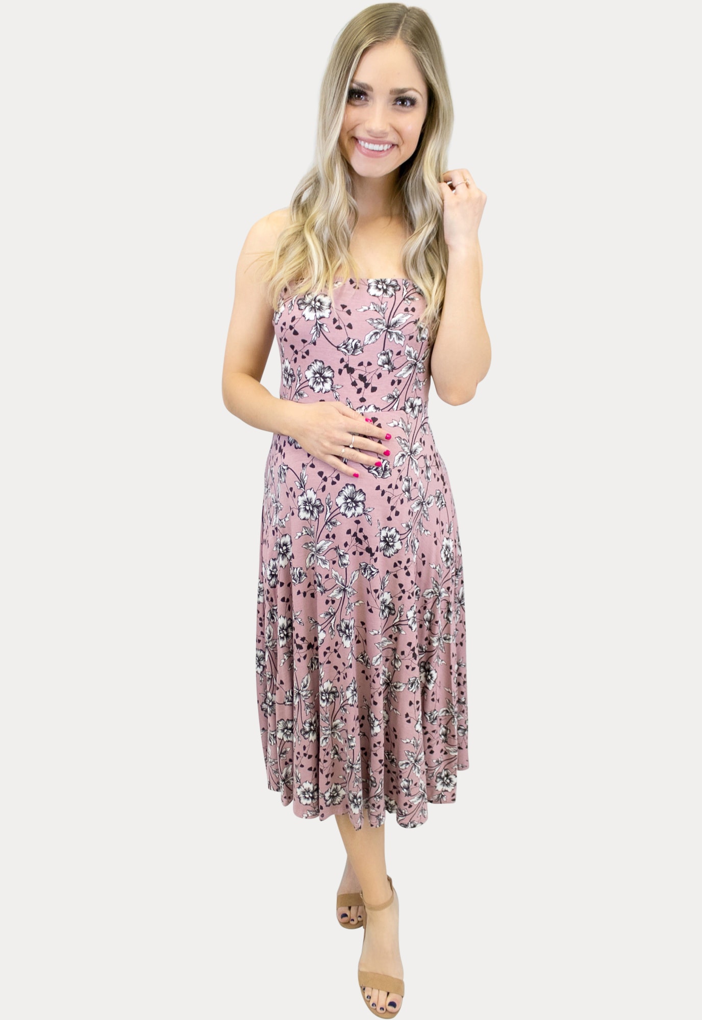 Strapless mauve Floral Maternity Dress