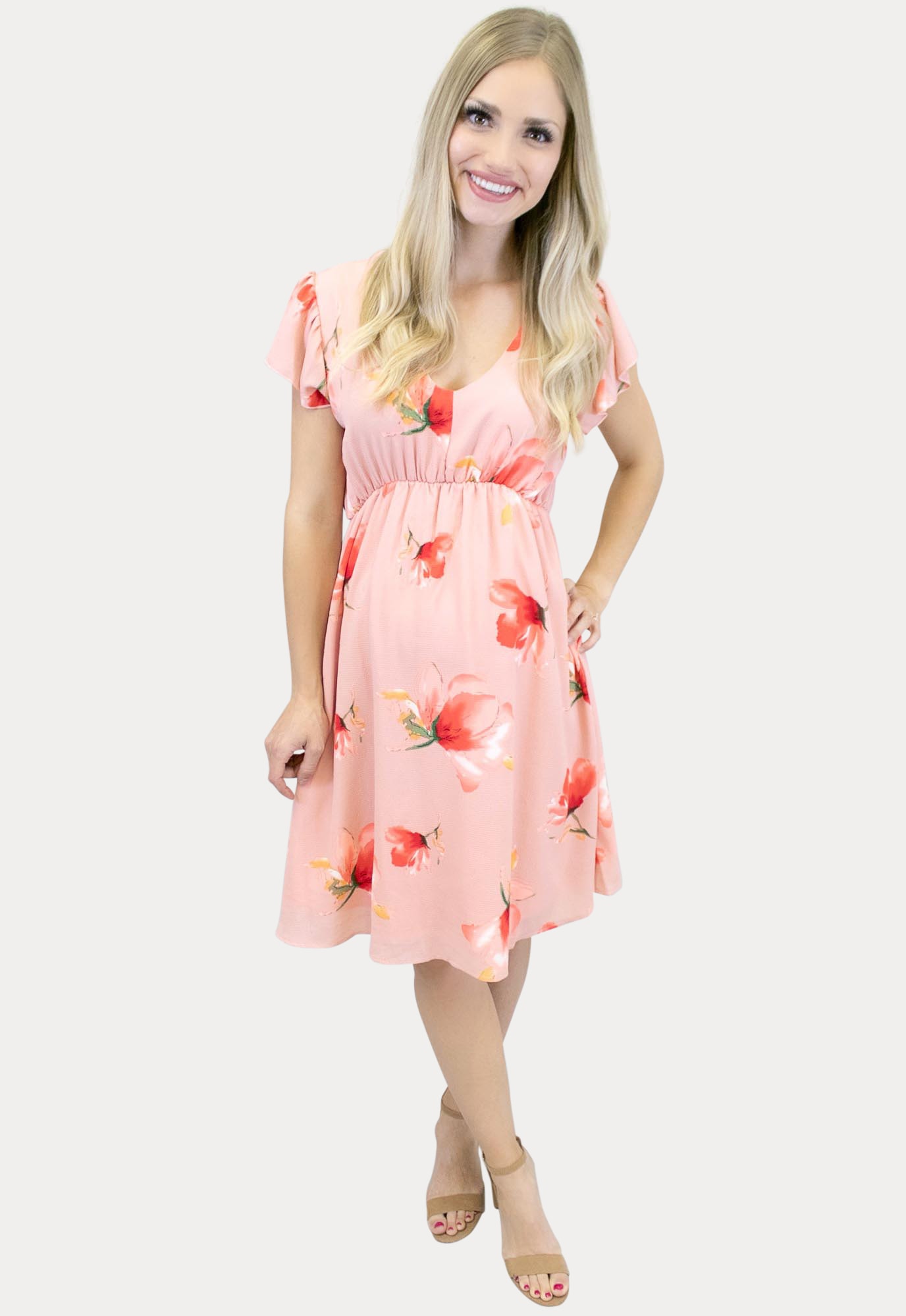 floral maternity dress in papaya