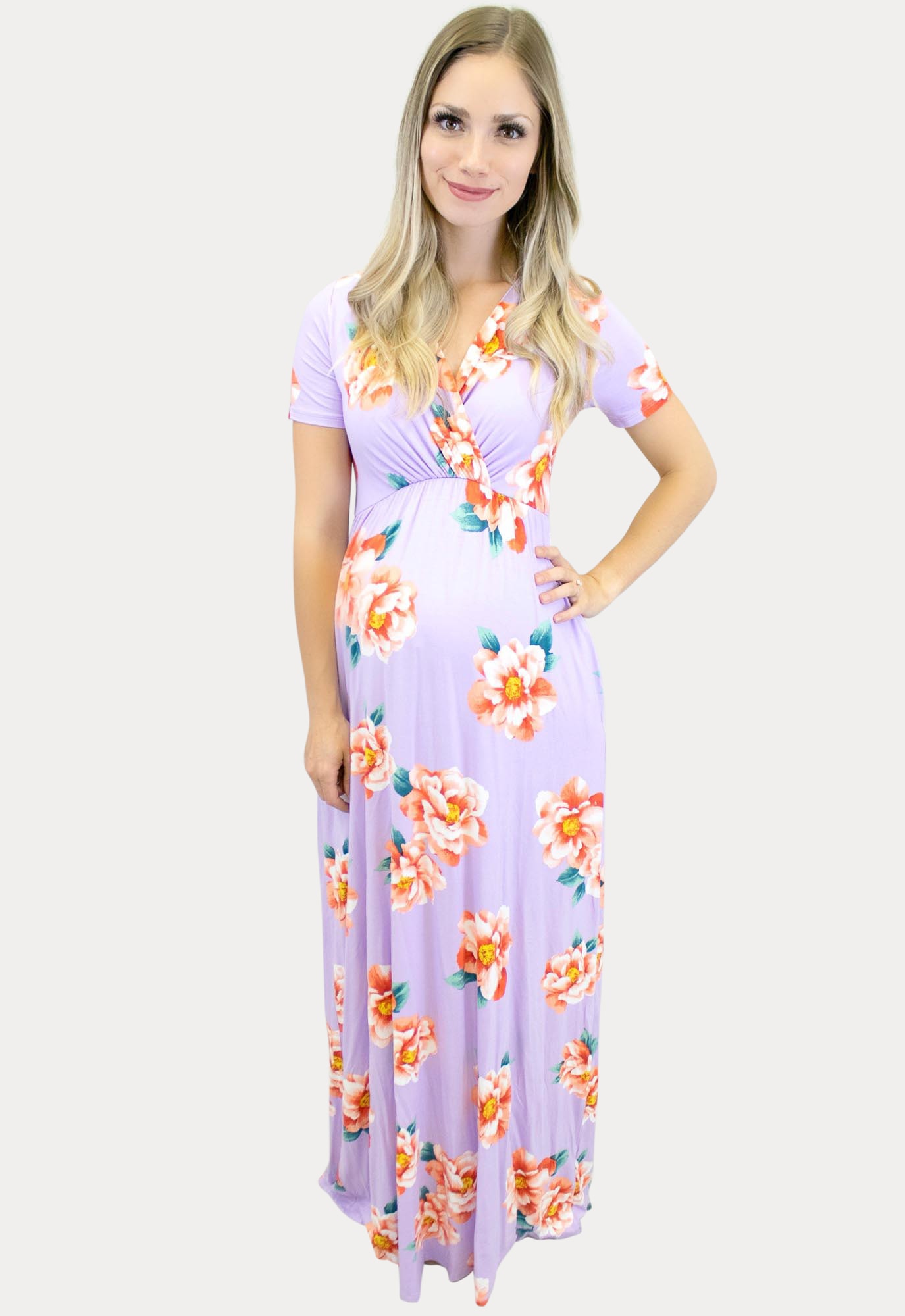 lavender floral maternity maxi