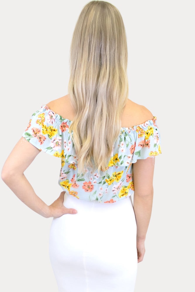 blue floral maternity crop top