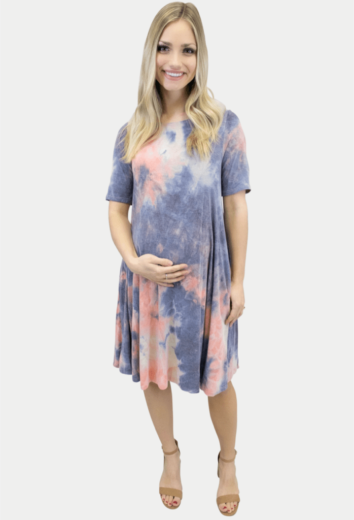 Short Sleeve Tie Dye Maternity Dress