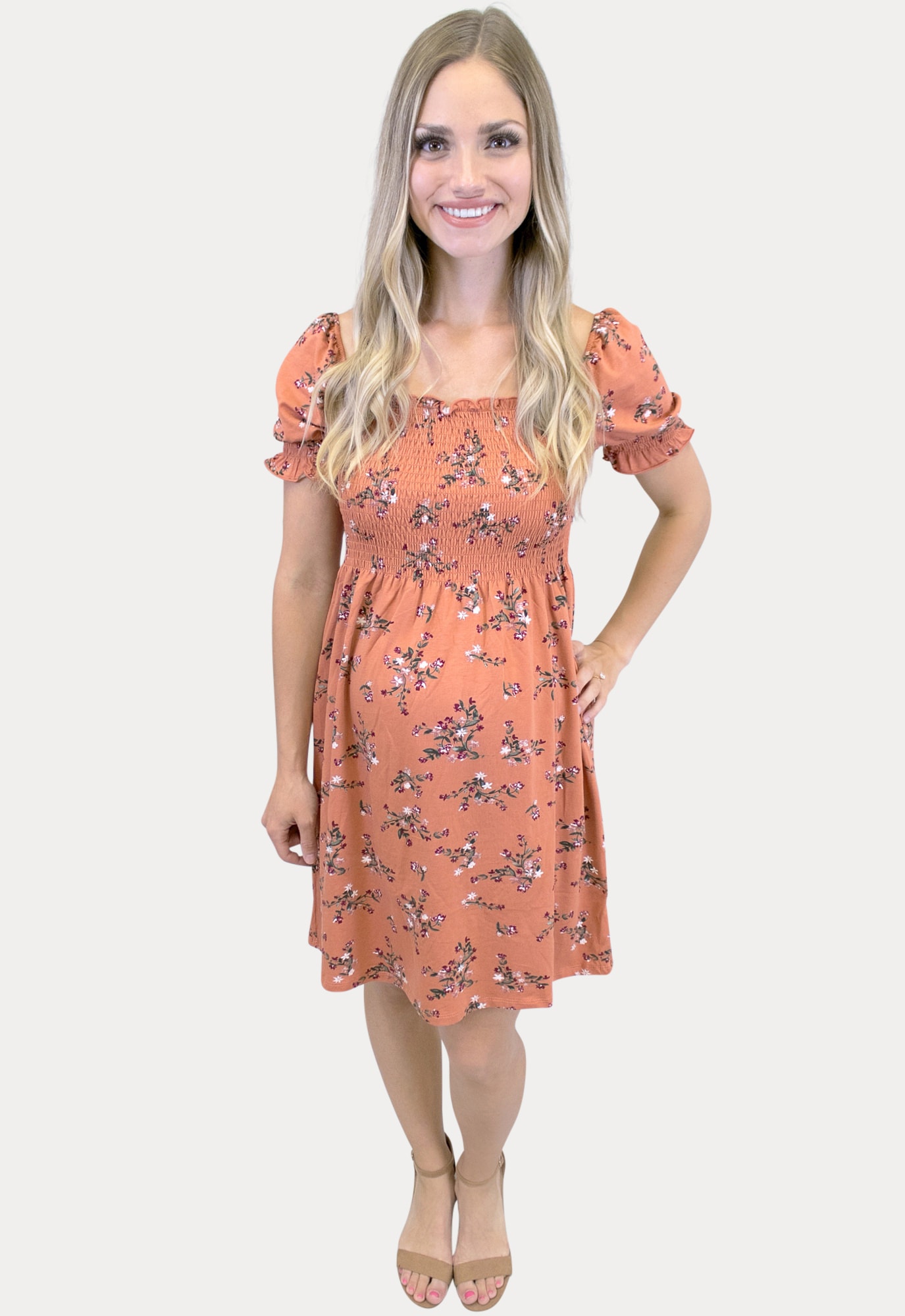 Floral Peach smock top dress