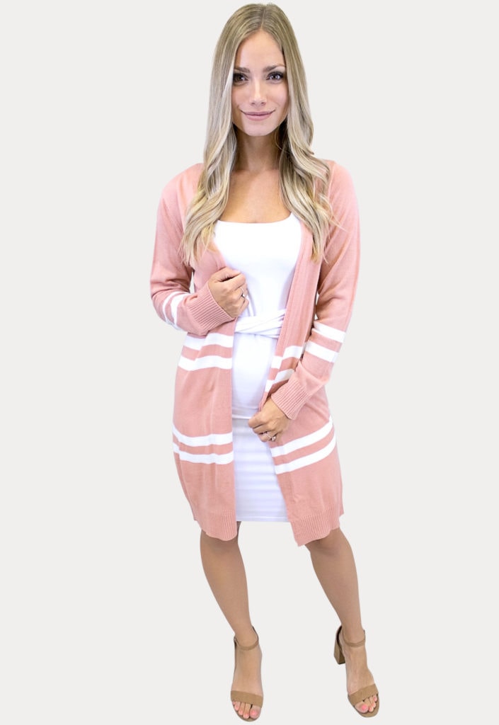 pink striped cardigan