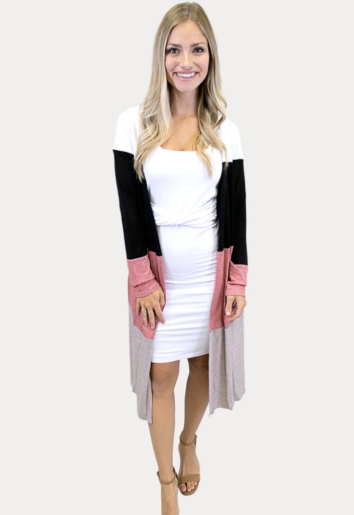 women's color block cardigan