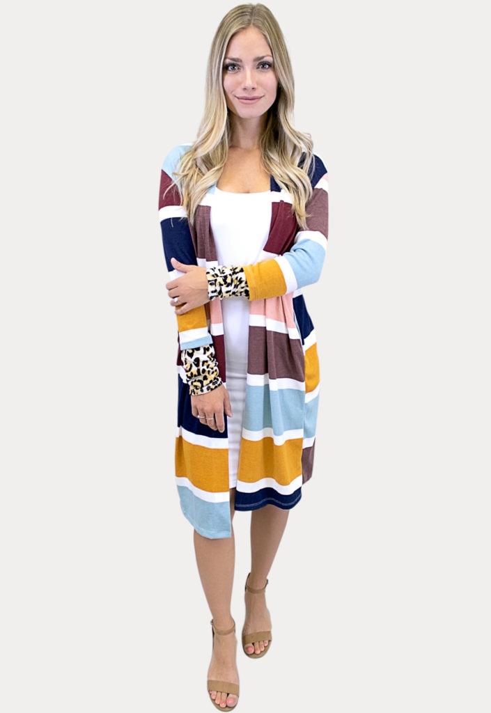 striped long sleeve cardigan