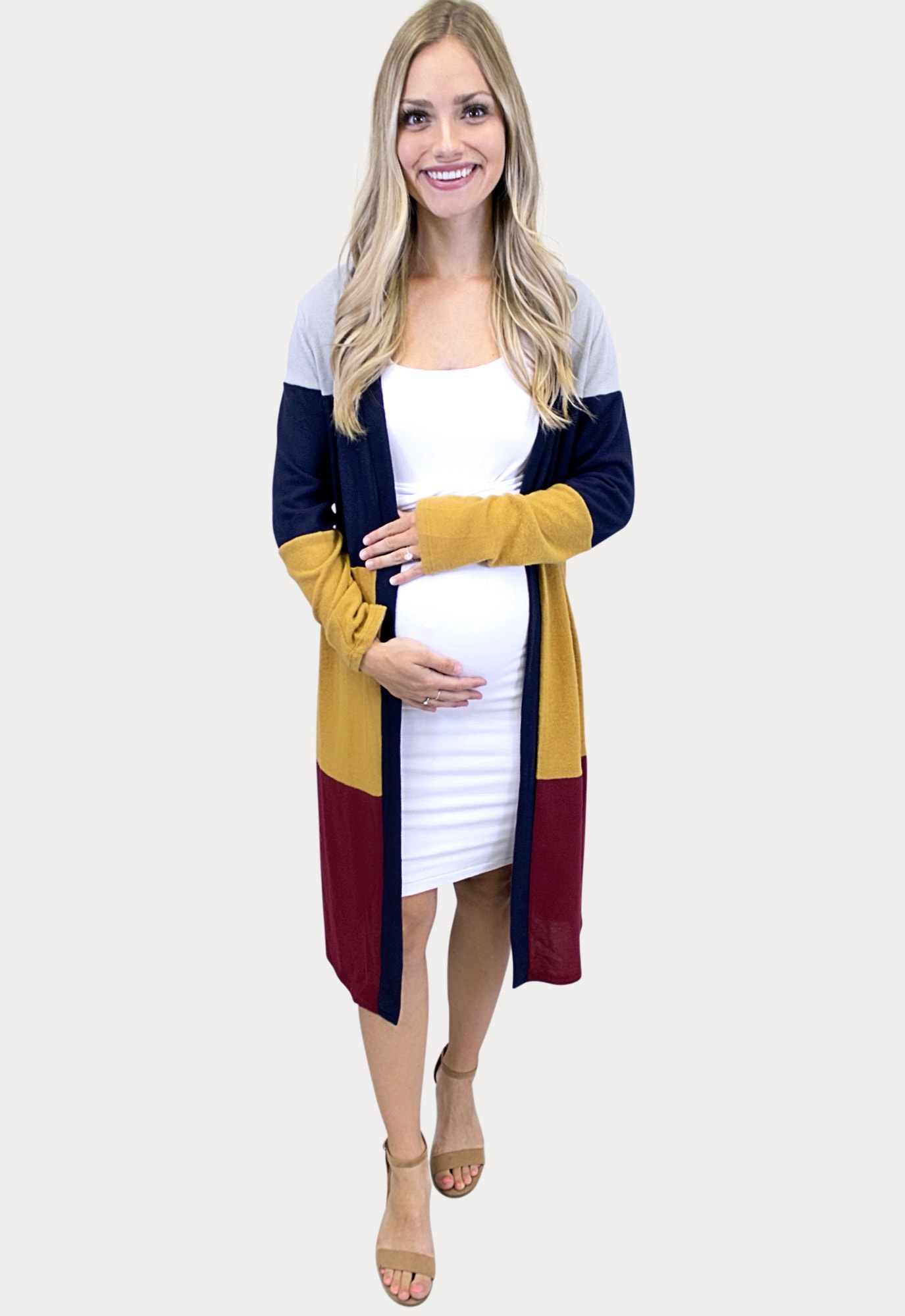 maternity color block cardigan