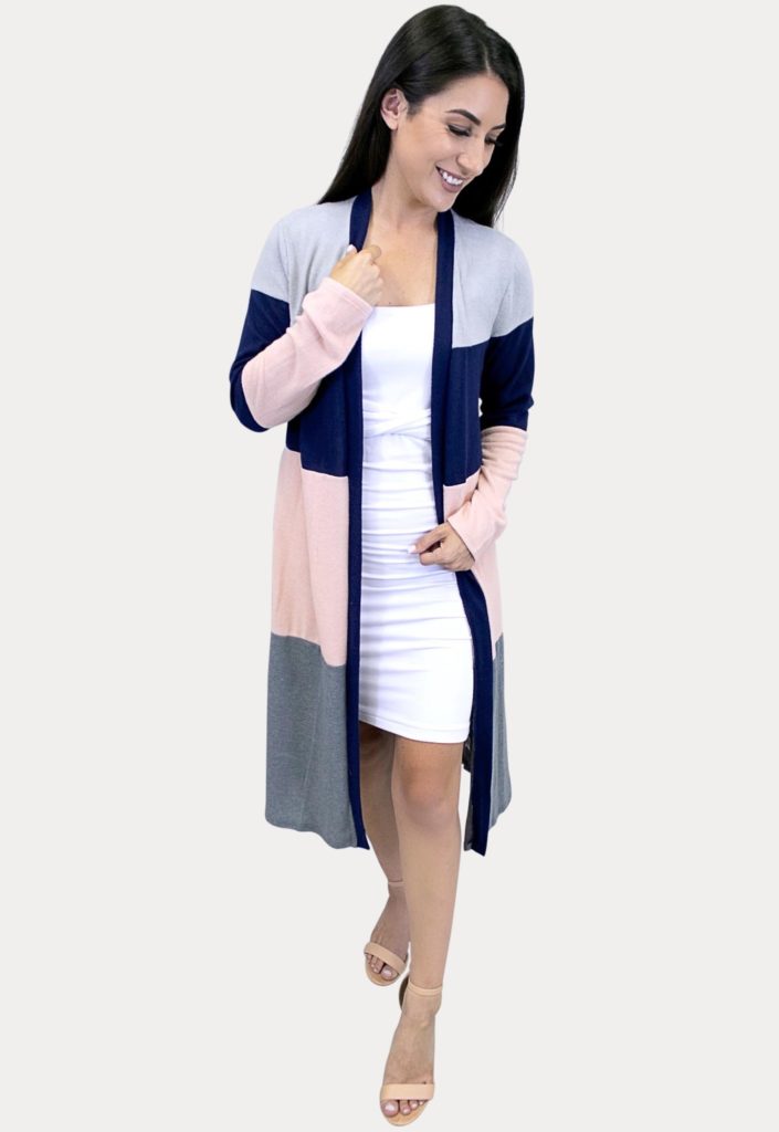long sleeve color block cardigan