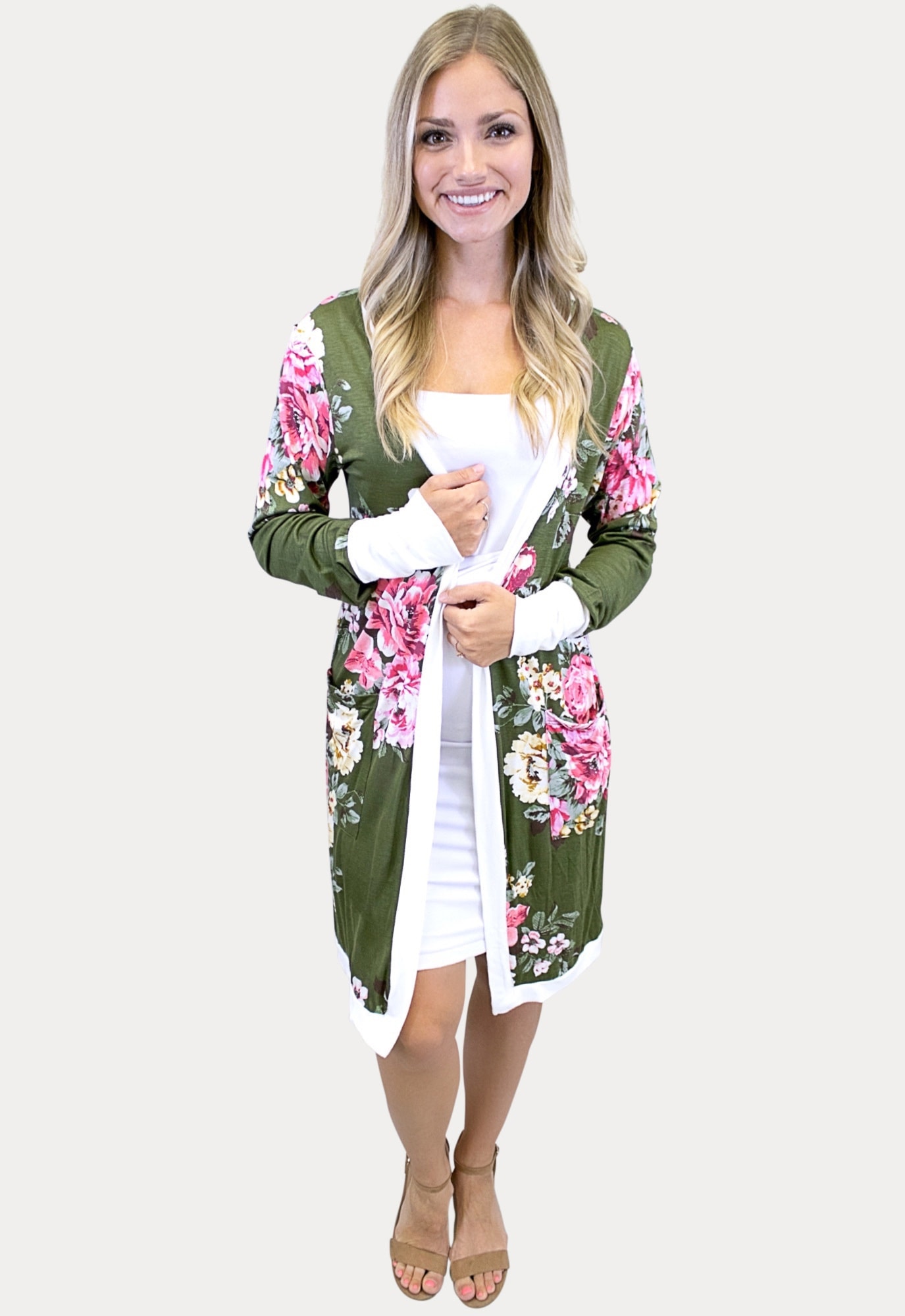 Women's Moss Floral Cardigan with Pockets - Sexy Mama