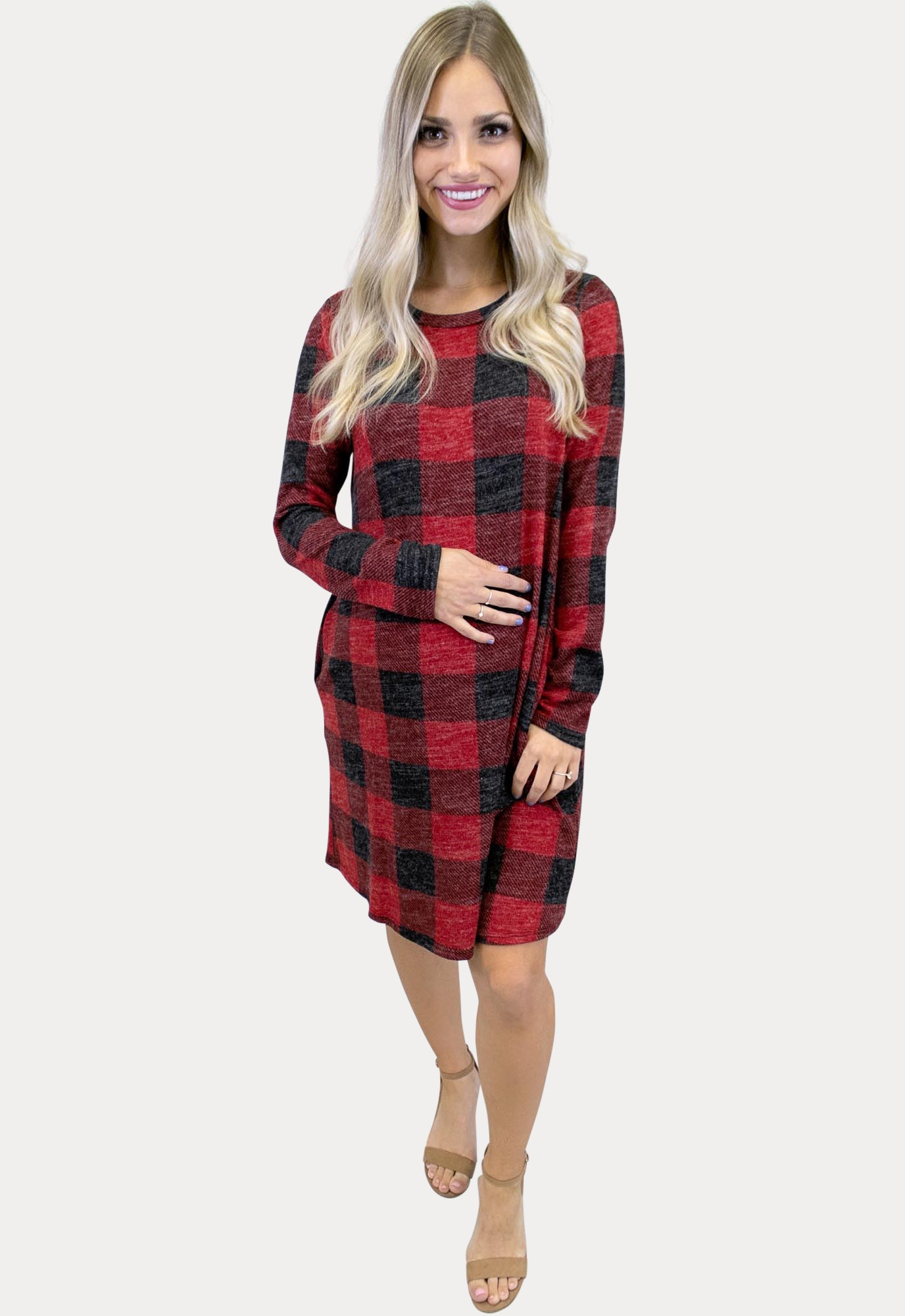 Red plaid hot sale maternity dress