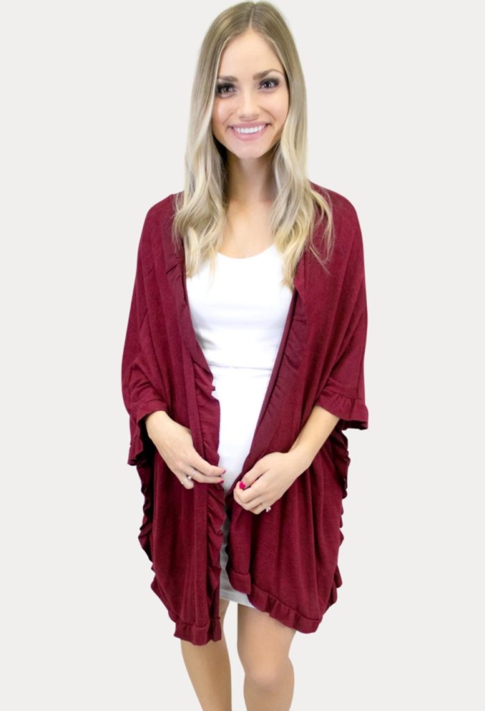 Burgundy maternity kimono