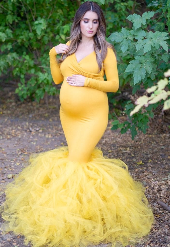 Plus Size Bright Yellow Maternity Bridal Sleepwear Dress With