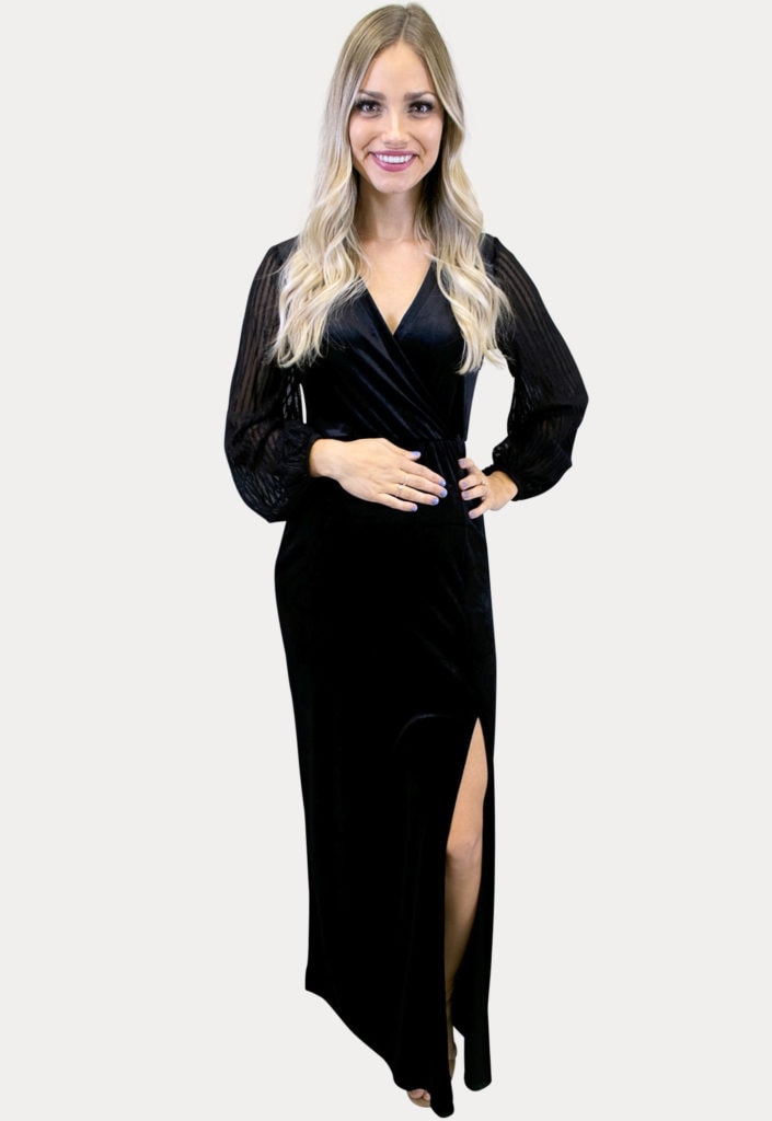 velvet maternity maxi dress