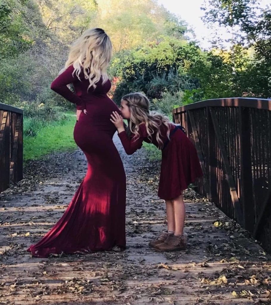 Burgundy maternity shop photoshoot dress