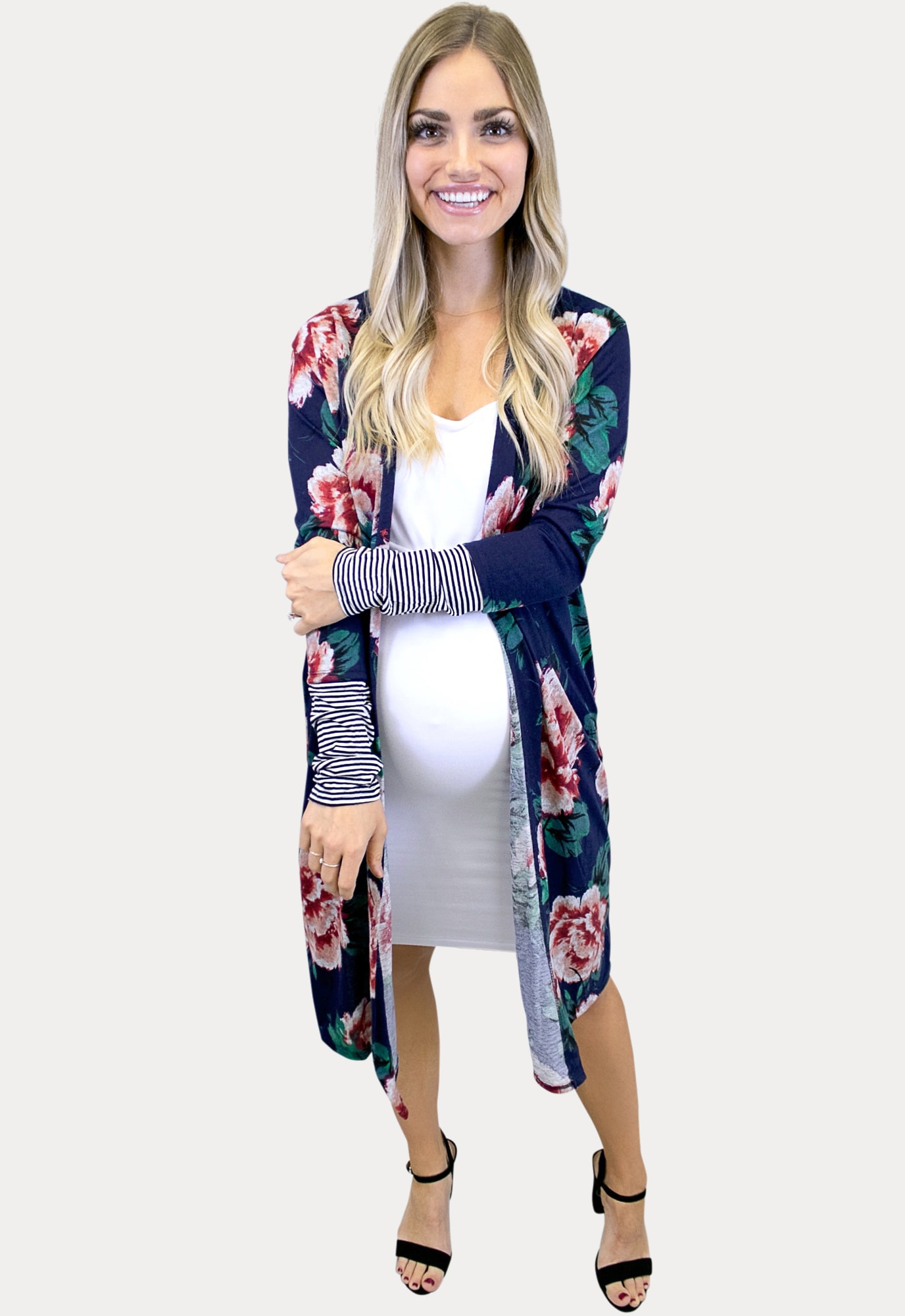 navy floral maternity cardigan