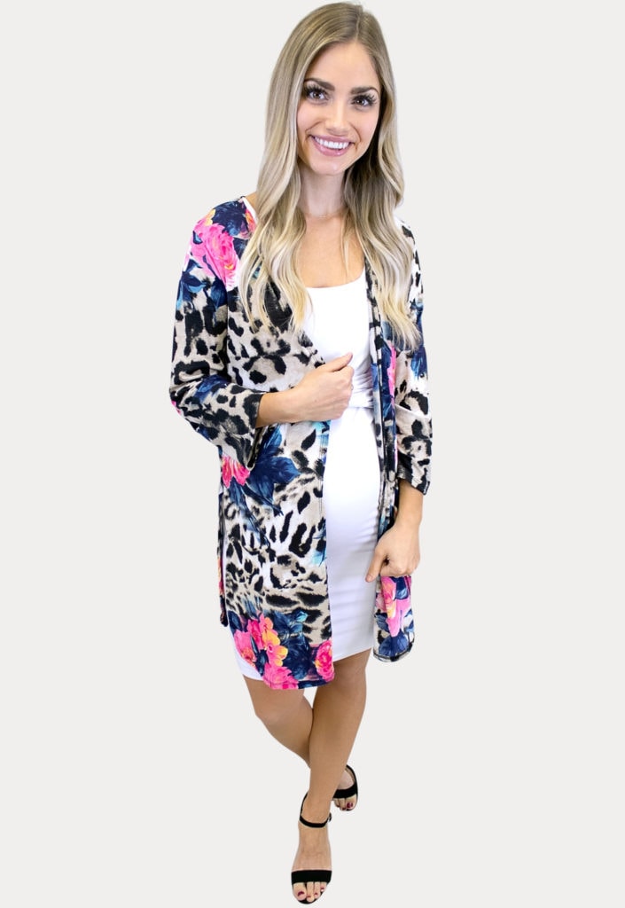 colorful leopard maternity kimono