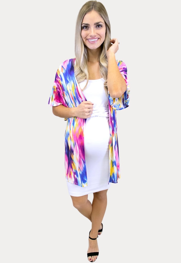multi colored maternity cardigan