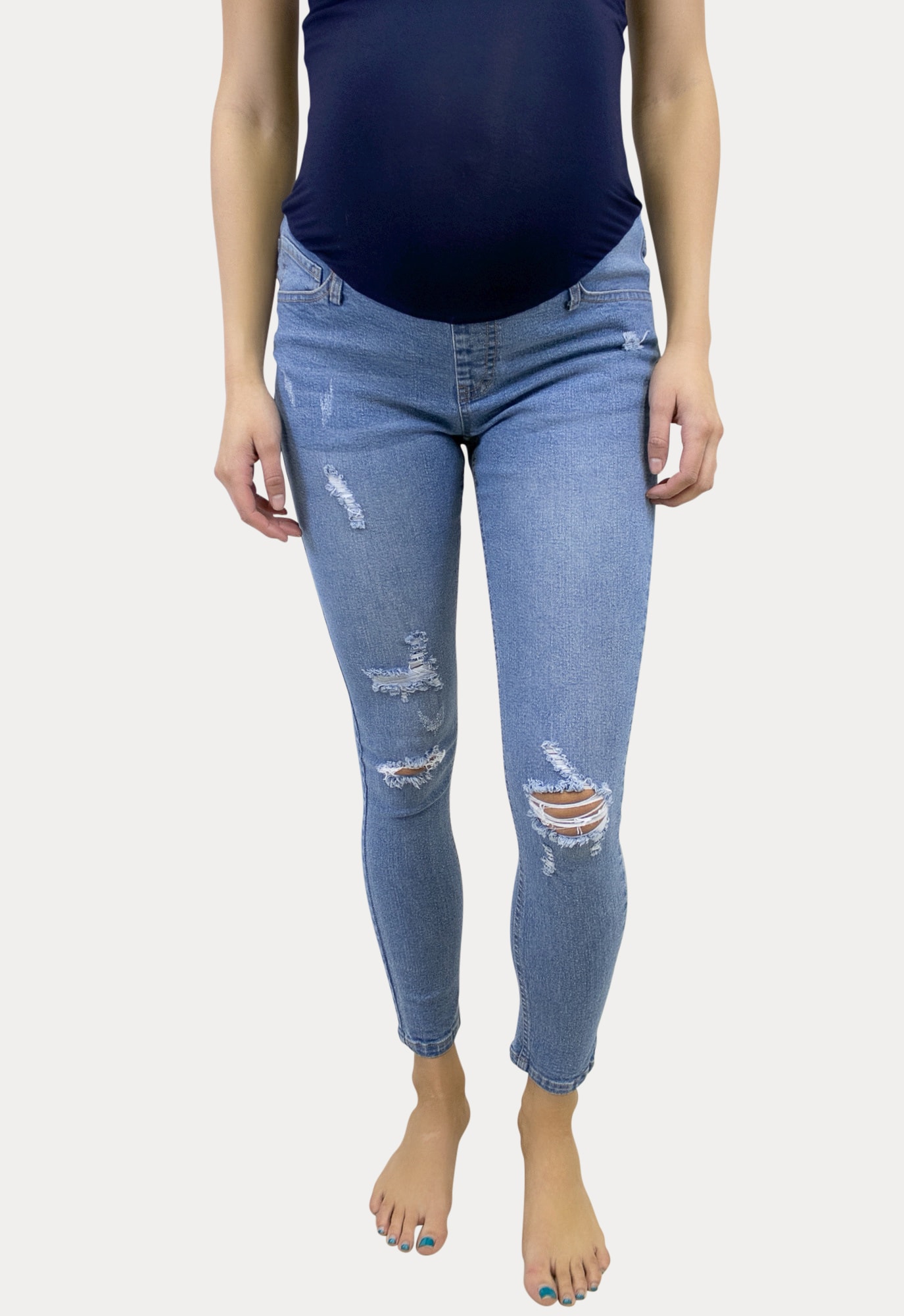 Medium Wash Distressed Maternity Jeans - Sexy Mama Maternity