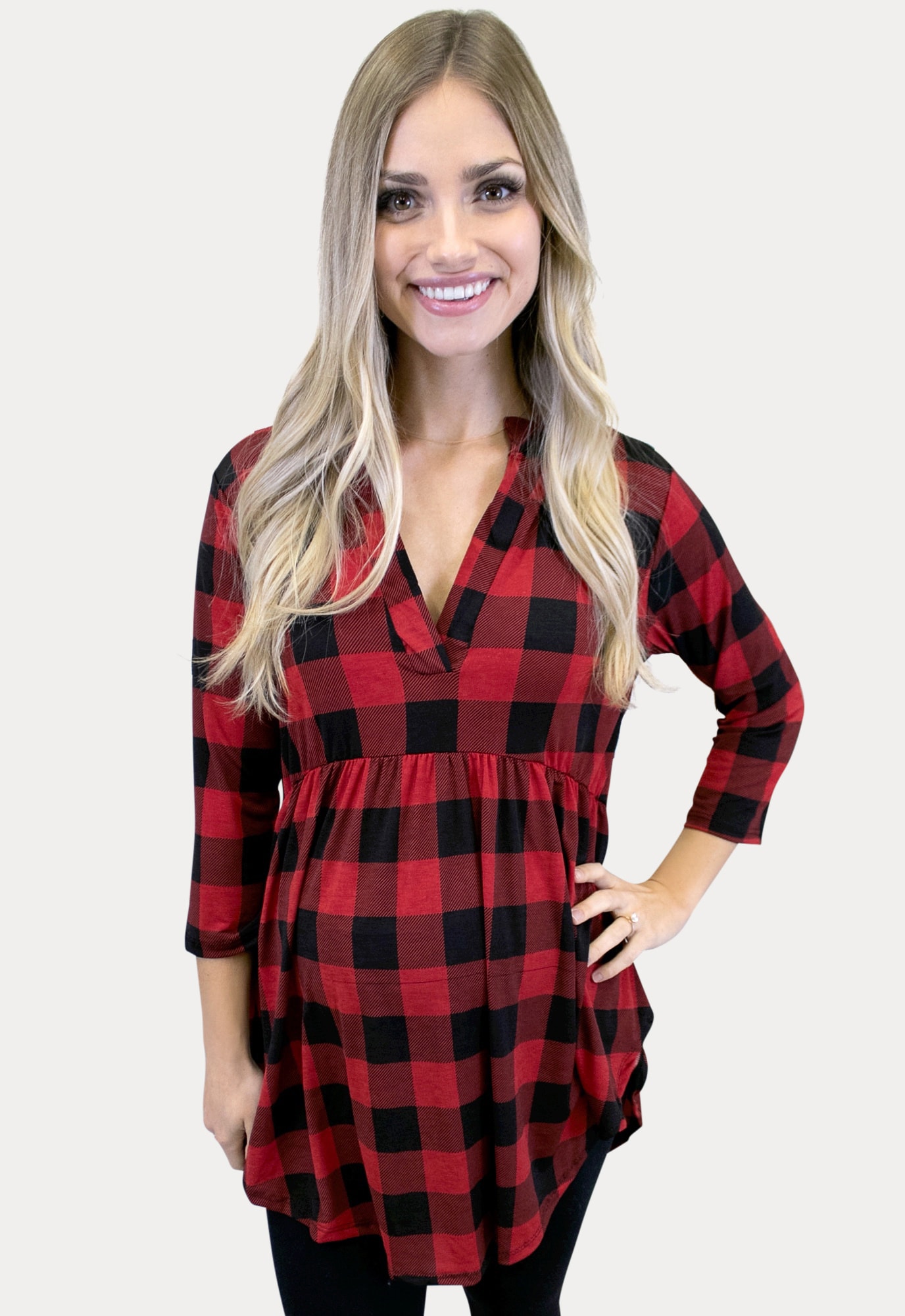 v-neck plaid maternity top