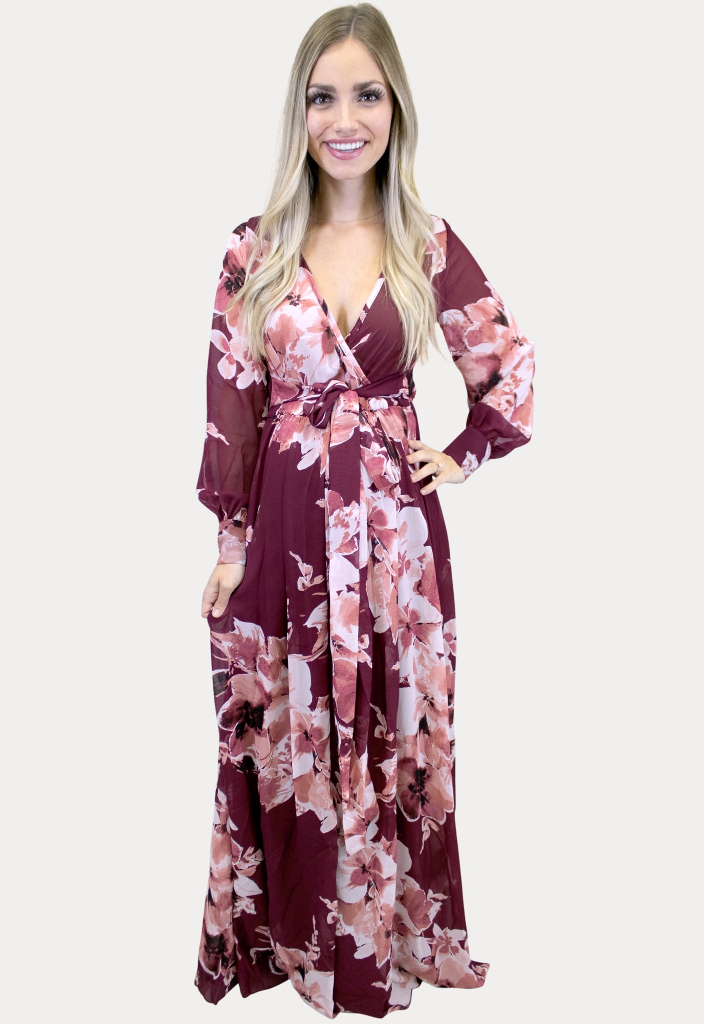 v-neck floral maternity maxi